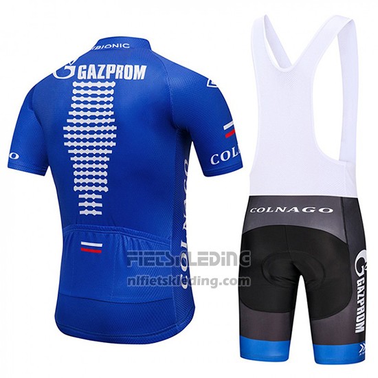 2018 Fietskleding Gazprom Rusvelo Blauw en Wit Korte Mouwen en Koersbroek